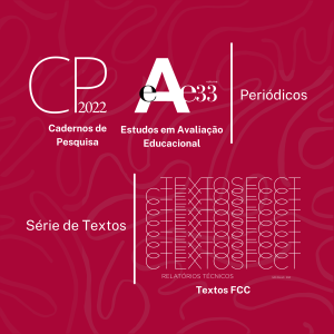Composição em que aparecem a logomarca dos periódicos CP - Cadernos de Pesquisa e EAE - Estudos em Avaliação Educacional e série de textos Textos FCC