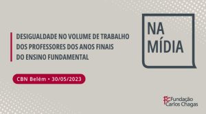 Texto da imagem: Na Mídia. Desigualdade no volume de trabalho dos professores da rede pública brasileira é tema de entrevista na CBN. CBN Belém - 30/05/2023.