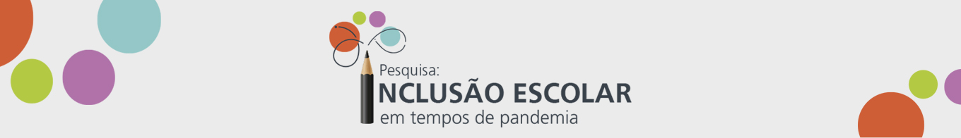 Faixa branca com o título da pesquisa: Inclusão escolar em tempos e pandemia no centro e o botão Menu no canto direito.